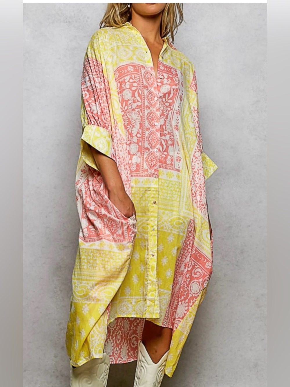 NWOT POL VIBRANT HALF SLEEVE BUTTON DOWN DRESS - Picture 2 of 10